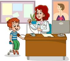 Illustration of a Doctor Examining a Little children Blood Pressure vector