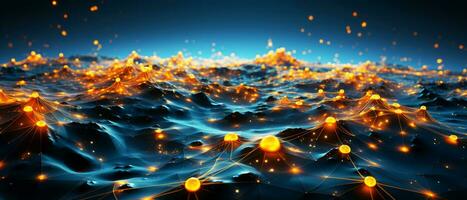 Abstract technology background. Network connection structure with glowing particles. AI Generated. photo