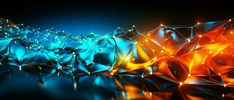 Abstract technology background. Network connection structure with glowing particles. AI Generated. photo
