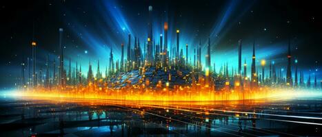 Abstract technology digital hi-tech city concept background. AI Generated. photo