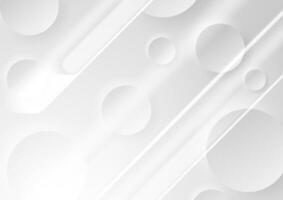 Grey white smooth stripes and glossy circles abstract tech background vector