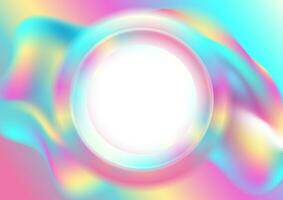 Colorful holographic abstract liquid wavy background with white circle vector