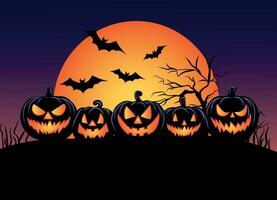 Vector bright banner pumpkin night for halloween on the background of the moon