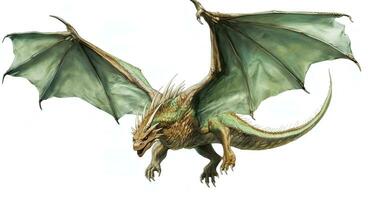 Fantasy Dragon. Ferocious monster. Vicious dragon flying in the white background. Digital illustration photo