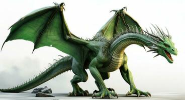Fantasy Dragon. Ferocious monster. Vicious dragon flying in the white background. Digital illustration AI Generative photo