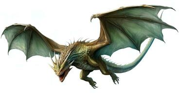 Fantasy Dragon. Ferocious monster. Vicious dragon flying in the white background. Digital illustration photo
