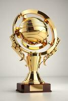 3d trophy golden color white background Generative Ai photo