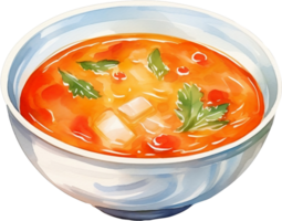 soup in bowl. Watercolor hand drawn illustration png
