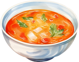 soupe dans bol. aquarelle main tiré illustration png