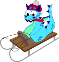 Funny fantasy character dragon sledding png