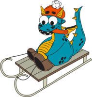 Funny fantasy character dragon sledding png