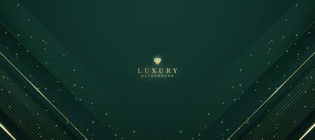 Luxurious dark green background with sparkling gold lines design. vector