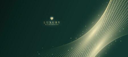 Luxurious dark green background with sparkling gold lines design. vector