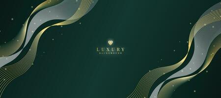 Luxurious dark green background with sparkling gold lines design. vector