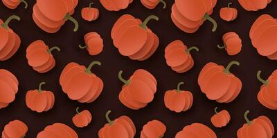 Seasonal autumn pumpkin seamless pattern. Background with decorative 3d orange pumpkins paper cut design for presentation, banner, cover, web, flyer, card, sale, poster, slide and social media vector