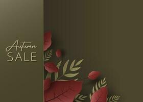 Autumn sale banner with paper cut leaves. Frame template 3D design illustration for fall season sale banner, poster, flyer, web site, paper cutout style, vector illustration and social media.