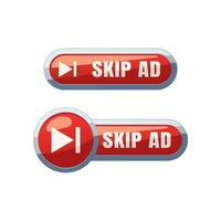 Skip ad red button vector isolated on white background.