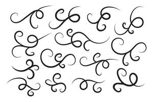 Vintage Filigree Swirls, calligraphy decorative scroll, Fancy Line Flourishes Swirls Elements, vintage curly thin line Text Ornaments, curls text divider flourish Swirl, calligraphic curl lines vector