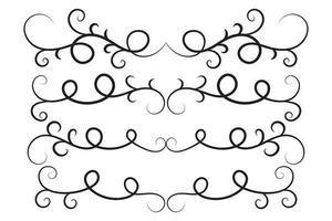 Vintage Filigree Swirls, calligraphy decorative scroll, Fancy Line Flourishes Swirls Elements, vintage curly thin line Text Ornaments, curls text divider flourish Swirl, calligraphic curl lines vector