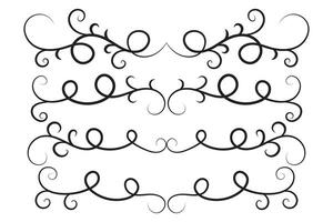 Vintage Filigree Swirls, calligraphy decorative scroll, Fancy Line Flourishes Swirls Elements, vintage curly thin line Text Ornaments, curls text divider flourish Swirl, calligraphic curl lines vector