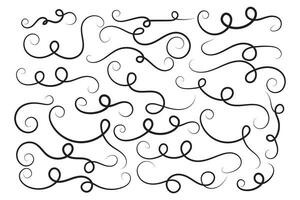 Vintage Filigree Swirls, calligraphy decorative scroll, Fancy Line Flourishes Swirls Elements, vintage curly thin line Text Ornaments, curls text divider flourish Swirl, calligraphic curl lines vector