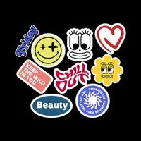 Sticker set Cute vector template decorated with cartoon image and aesthetic quotes graphic design