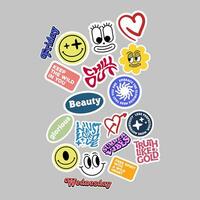 Sticker set Cute vector template decorated with cartoon image and aesthetic quotes graphic design