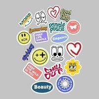 Sticker set Cute vector template decorated with cartoon image and aesthetic quotes graphic design