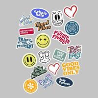 Sticker set Cute vector template decorated with cartoon image and aesthetic quotes graphic design