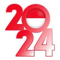 Happy New Year 2024 banner with Monaco flag inside. Vector illustration.