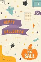 Design template of Happy Halloween big sale. Vector background in Memphis style for website, flier or social media marketing