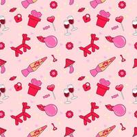 Seamless pattern with y2k style elements. Bright youth pattern with Cute symbols. Cactus, balloon figurine, lock with key, backlight with liquid and bubble gum. for textile, print and, postcard vector