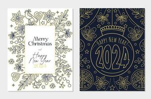 2024 Happy New Year, Merry Christmas Corporate Holiday cards and invitations. Abstract frames and backgrounds design. Christmas greeting cards template, ornate frames. Modern artistic templates. vector