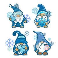 Set of cute winter gnomes vector illustration.