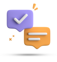 3d rendering of speech bubble with notification icons, 3D pastel chat with checked icon. Set of 3d speak bubble. png