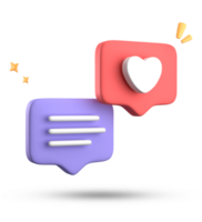 3d rendering of speech bubble love, 3D pastel pink purple chat icon set. Set of 3d speak bubble. png