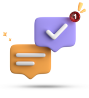 3d rendering of speech bubble with notification icons, 3D pastel chat with checked icon. Set of 3d speak bubble. png