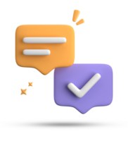 3d interpretazione di discorso bolla con notifica icone, 3d pastello Chiacchierare con verificato icona. impostato di 3d parlare bolla. png