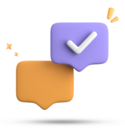 3d rendering of speech bubble with notification icons, 3D pastel chat with checked icon. Set of 3d speak bubble. png