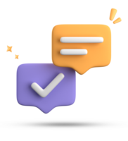 3d interpretazione di discorso bolla con notifica icone, 3d pastello Chiacchierare con verificato icona. impostato di 3d parlare bolla. png