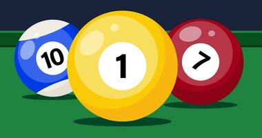 Billiard table with balls close up. Snooker or pool sport play, banner template. Vector illustration.