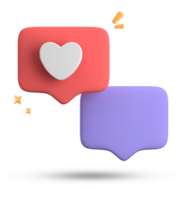 3d rendering of speech bubble love, 3D pastel pink purple chat icon set. Set of 3d speak bubble. png