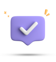 3d interpretazione di discorso bolla con notifica icone, 3d pastello Chiacchierare con verificato icona. impostato di 3d parlare bolla. png