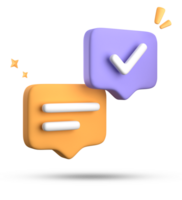 3d rendering of speech bubble with notification icons, 3D pastel chat with checked icon. Set of 3d speak bubble. png