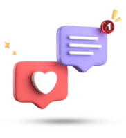 3d tolkning av Tal bubbla kärlek, 3d pastell rosa lila chatt ikon uppsättning. uppsättning av 3d tala bubbla. png