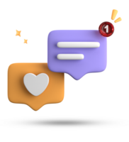 3d rendering of speech bubble with notification icons, 3D pastel yellow blue chat icon set. Set of 3d speak bubble. png