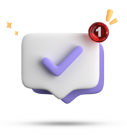 3d representación de habla burbuja con notificación iconos, 3d pastel charla con comprobado icono. conjunto de 3d hablar burbuja. png