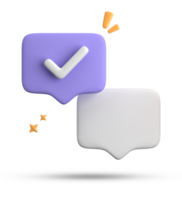 3d rendering of speech bubble with notification icons, 3D pastel chat with checked icon. Set of 3d speak bubble. png