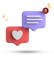 3d rendering of speech bubble love, 3D pastel pink purple chat icon set. Set of 3d speak bubble. png