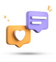 3d rendering of speech bubble with notification icons, 3D pastel yellow blue chat icon set. Set of 3d speak bubble. png